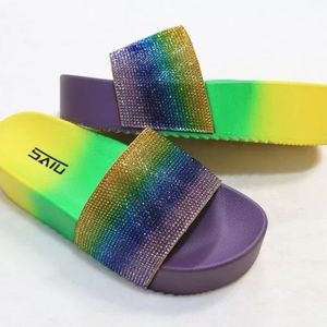 Women's Purple&Green Sequin High Platform Sandals